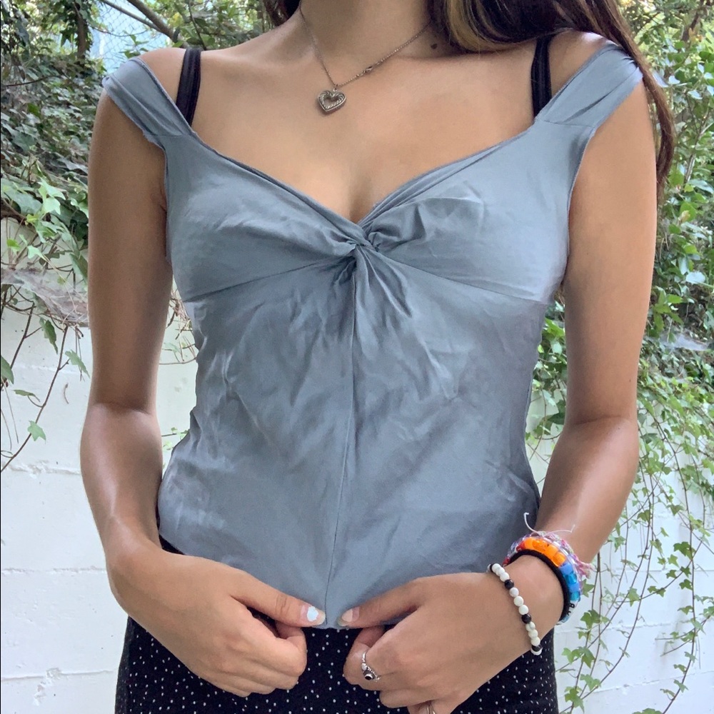 Rebecca Taylor silver 100% silk off shoulder top